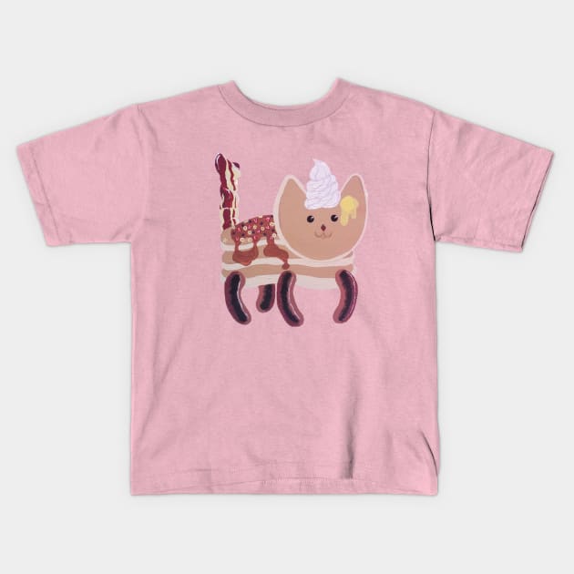 Fluffy Pancake Breakfast Cat Only Kids T-Shirt by Art by Bronwyn